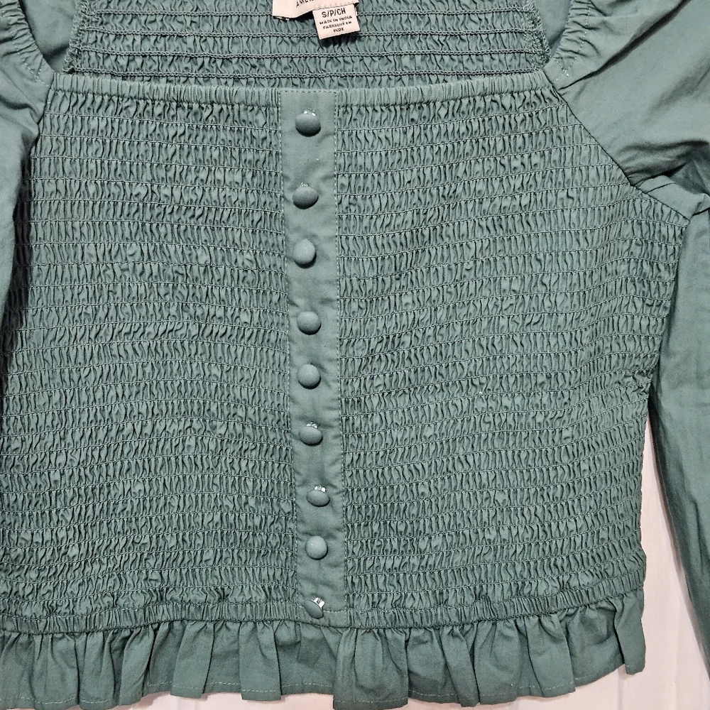 NWOT American Eagle Small Smocked Square Neck Ruffle Puff Sleeve Blouse - Picture 4 of 10